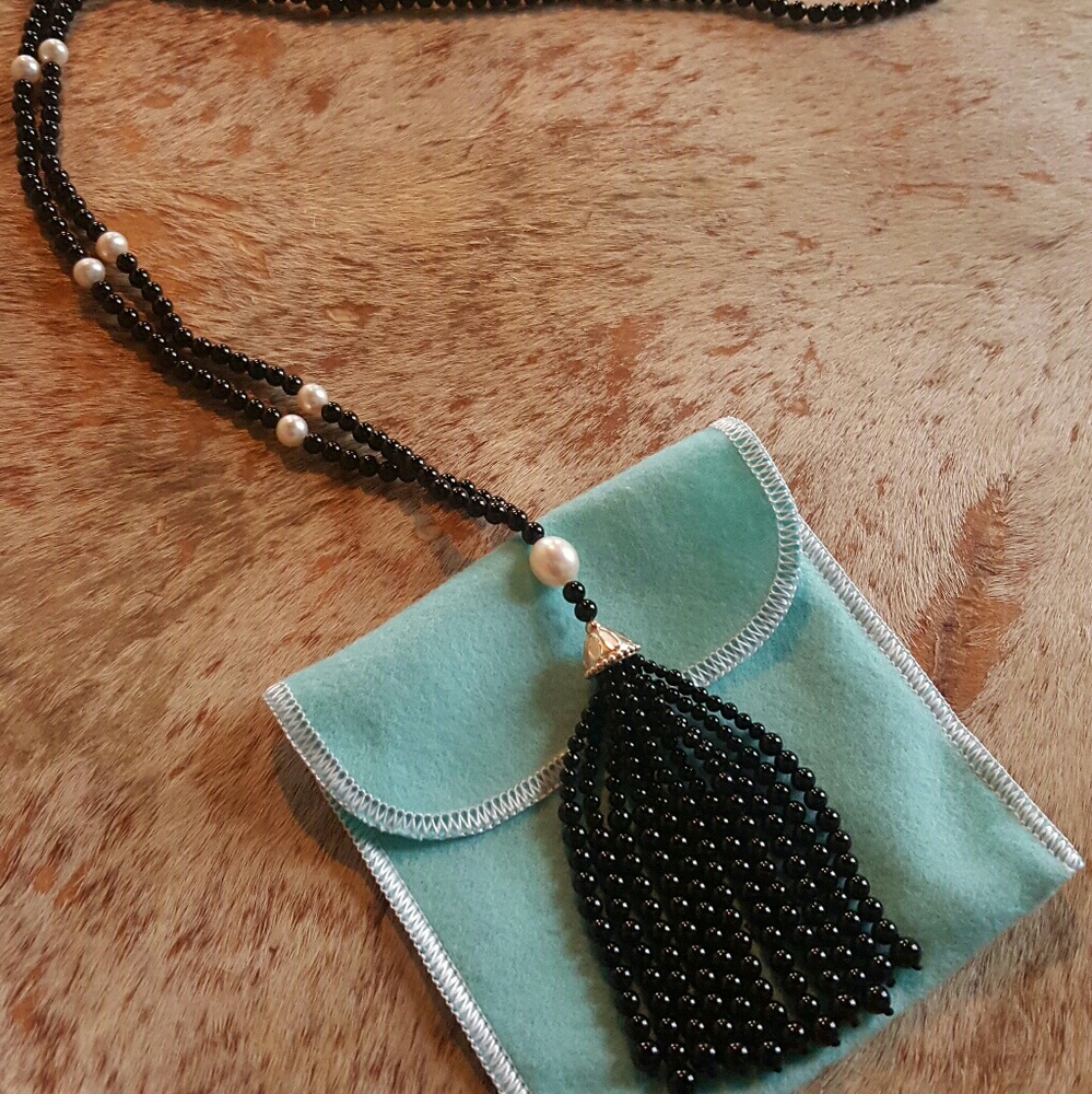 Tiffany & Co. Onyx and Pearl Tassel Necklace